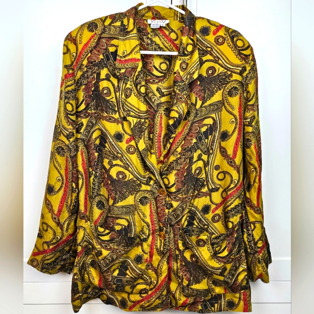Y.Le.V 100% Silk Shirt/Jacket with Shoulder Pads size 6